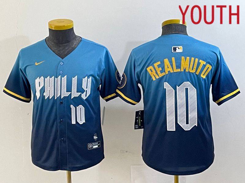 Youth Philadelphia Phillies #10 Realmuto Blue City Edition Nike 2024 MLB Jersey style 4->->Youth Jersey